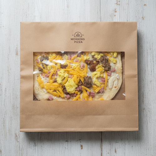 Breakfast pizza in flat brown bread bag